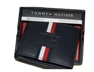 tommy hilfiger Mens NAvy Bifold Leather Wallet Rfid Protection - Picture 1 of 5