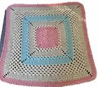 Handmade Knit Throw Baby Blanket  Crocheted 31x32 Stroller Pastels Pink Cream
