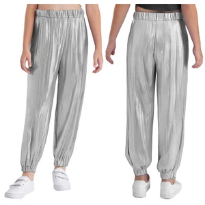 Kids Girls Jazz Dance Metallic Shiny Ribbed Pants Stage Performance Costume  - Picture 1 of 101