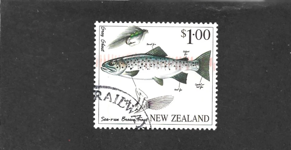 New Zealand 1997 Fly Fishing $1 Sea-Run Brown Single VFU — 第 1/1 张图片