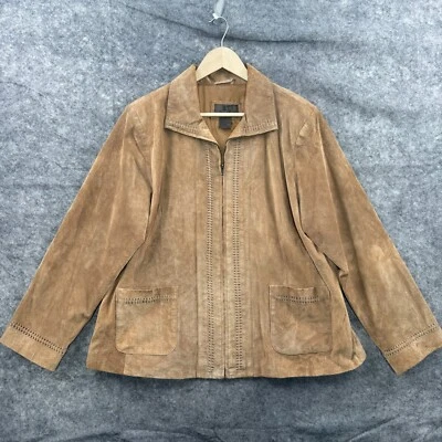 BT Limited Chaqueta Abrigo Mujer 1X Beige 100% Cuero Gamuza Cremallera Completa Boho Western Foto 1 de 4