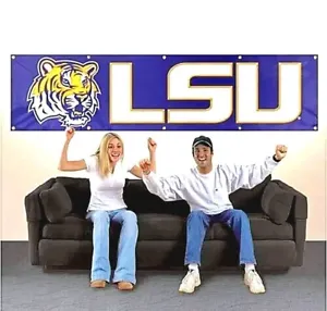 NCAA LSU Tigers 8' x 2' Heayweight Nylon Applique & Embroidered Banner Tailgate - Picture 1 of 11