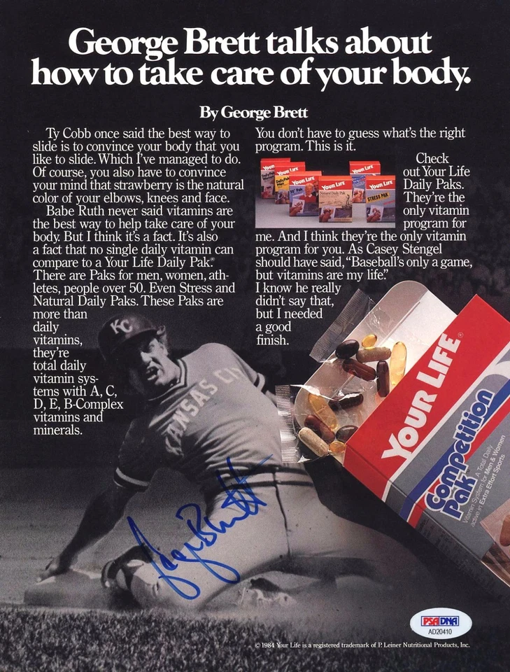 GEORGE BRETT SIGNED LARGE ADVERTISEMENT KANSAS CITY ROYALS PSA/DNA AUTOGRAPHED - Image 1 of 1