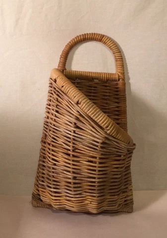 Vtg Wicker Woven Wall Hanging Basket 18 X 10" Unique Shape Cover