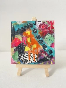 Cuadro acrílico abstracto hecho a mano 4x4 con caballete con caballete - Imagen 1 de 3