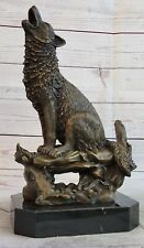 Wildlife Art Deco Decor | Large Milo Bronze Wolf on Cliff Sculpture Figurine Art