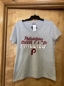 Philadelphia Phillies Grey Woman’s T-Shirt Large 4Her NEW ( V Neck) - Picture 1 of 5