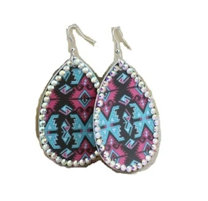 Womens Bling Aztec Earrings Geometric Teardrop Sparkle Jewelry Pink Blue 3.5" - Picture 1 of 1