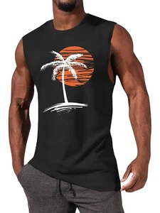 Mens Summer Beach Tank Top Tropical Hawaiian Palm Tree Print Sleeveless Shirts - Picture 1 of 48
