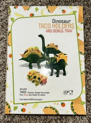 Dinosaur Taco Holder Set of 4 Green 2 Triceratops, 1 Brontosaurus 1 Taco Tray - Image 1 of 4