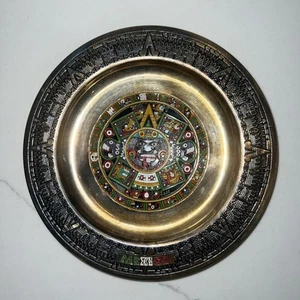 "Placa de pared calendario maya vintage de 5,5"" arte popular azteca enchapada en plata" - Imagen 1 de 7
