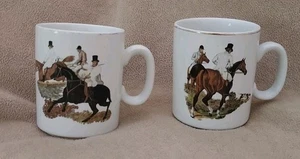 Pair (2) Fox Hunt Mug Tea Cup Equestrian ENGLAND Coffee Hound Vintage Estate - Picture 1 of 11