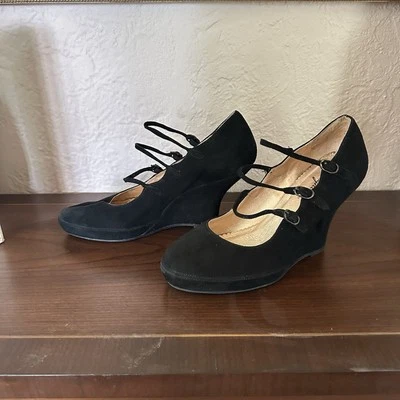 Zapatos de tacón de cuña Miss Albright Anthropologie Maryjane de tres correas 9M Foto 1 de 4