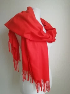 Schal Mit Fransen Winterschal Rot Coral Langer Wollschal Viskose Cashmere Scarf - Bild 1 von 5