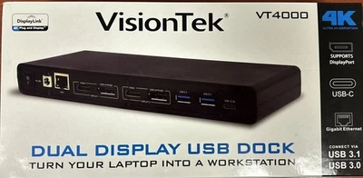 VisionTek VT4000 Dual Display 4K Docking Station 901005 NEW - Image 1 of 4
