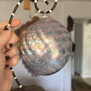 Hand Blown Art Glass Witch Ball Orb Sun Catcher Purple Blown Ornament Egg Oval - Picture 1 of 11