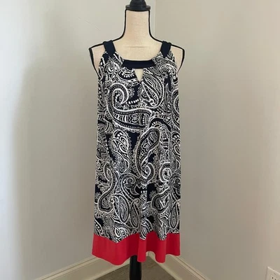 Vestido para mujer En Focus cachemir sin mangas ribete rojo talla 16W Foto 1 de 4