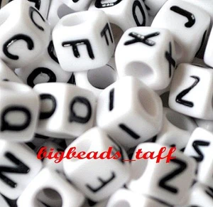 50pcs 6mm white cube alphabet "single" letter acrylic beads A - Z - Picture 1 of 1