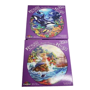 Lot of 350 Pc Round Puzzles Orca Ocean Domain & The Little Mermaid - Picture 1 of 4