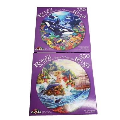 Lot of  350 Pc Round Puzzles Orca Ocean Domain & The Little Mermaid  - Image 1 of 4