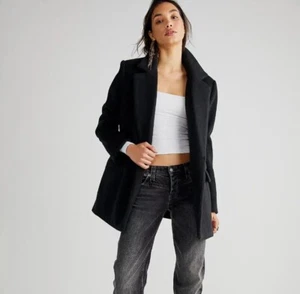 Free People Jacket Mari Solid Blazer Oversize Jacket Coat in Black Size XS 8 10