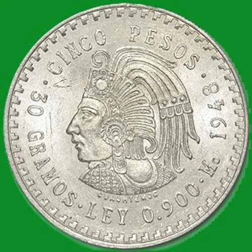 1947-1948 México PLATA 5 Pesos "Cuauhtémoc" - AU/BU Foto 1 de 1