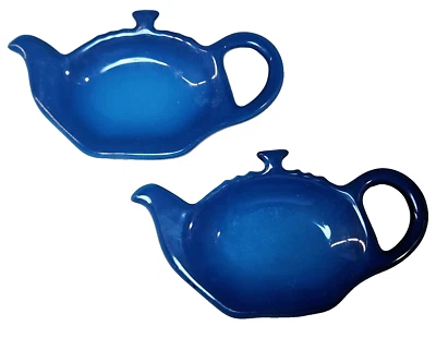 LE CREUSET Conjunto de 2 Saquinhos de Chá Azul Marselha Segundo Prato Suporte de Talheres 5"w NOVO - Imagem 1 de 4
