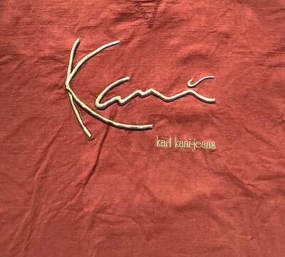 Camiseta Jeans Karl Kani Años 90 De Colección Placa de Metal Dorado Bordado Logo Hip Hop Grande Foto 1 de 4