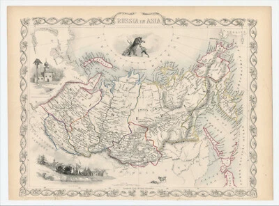 Mapa antiguo "Rusia en Asia" John Tallis, 1851 Foto 1 de 4
