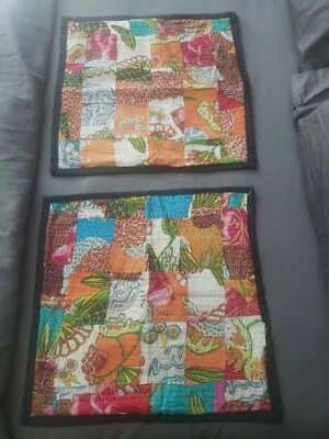 Set of 2. Patchwork, Hand-embroidered, Natural Vegetable Dyes Throw Pillow Cover - Image 1 of 4