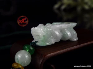 Pixiu Blanco y Verde Jadeíta Jade Tallado Calidad Pequeño Colgante Certificado - Imagen 1 de 10