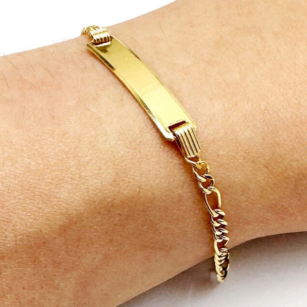Kids 10K Yellow Gold Figaro Engravable ID Bar Bracelet (Hollow) 5.5" - Image 1 of 4