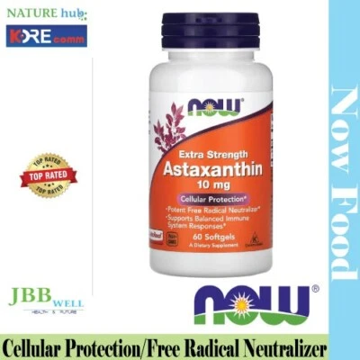 NOW Foods, Astaxanthin, Extra Strength, 10 mg, 60 Softgels - Изображение 1 из 3