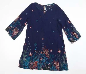 L.B.C. Womens Blue Floral Viscose Blend A-Line Size M - Picture 1 of 12