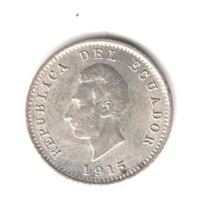 1915 ECUADOR SILVER 1/2 DECIMO UNCIRCULATED - Picture 1 of 2