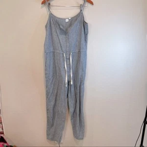 Gap Blue & White Striped Spaghetti Strap Linen Blend Jumpsuit Women's Size S - Picture 1 of 5