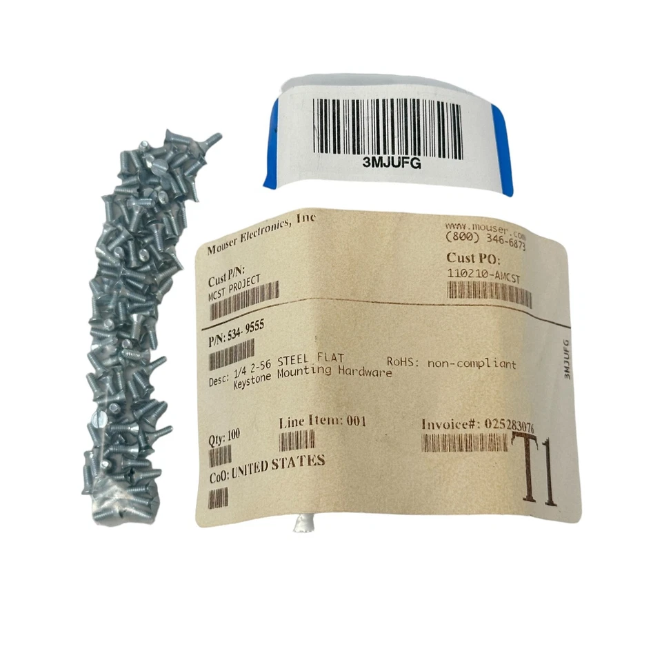 Tornillos de máquina Keystone Electronics 534-9555 de acero planos de 1/4" de longitud 2-56 roscas Foto 1 de 4