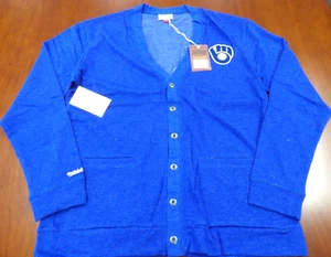 NWT MITCHELL & NESS MLB MILWAUKEE BREWERS BLUE CARDIGAN SWEATER SIZE 2XL - Picture 1 of 4