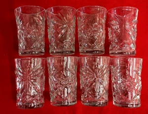 8 Vintage Early American Prescut Glass Star of David 4 1/4" Glasses Tumblers 8oz - Picture 1 of 11