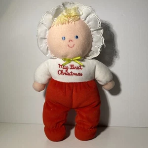 Eden "My First Christmas" Red White Velour Doll Check Bonnet 10" Vintage - Picture 1 of 7