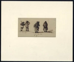 DESSIN ANCIEN A L'ENCRE du 30 Mars 1836, Paysans de dos - Bild 1 von 3