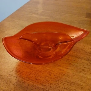VINTAGE VIKING GLASS EPIC RED ORANGE AMBERINA DIVIDED CANDY DISH 9"X 6 1/2" - Picture 1 of 8