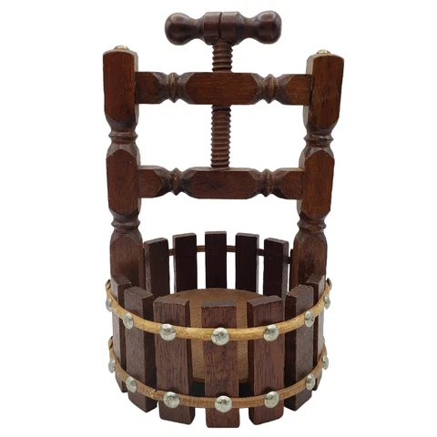 Vintage Nutcracker Wood Wishing Well Bowl ~ With attached screw nutcracker Cover