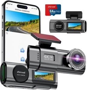 4K Dual Dash Cam, WiFi, 170� Angle, Night Vision, G-Sensor, 64GB SD Card - Picture 1 of 7