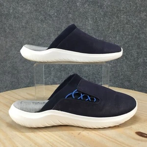 Clarks Slippers Womens 7.5 M Nova Ease Mule Clog Leather Round Toe Blue Slip On - Picture 1 of 20
