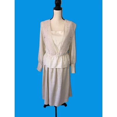 Conjunto Top Falda Talla S Crema Encaje Manga Larga Años 80 Cottagecore Modesto EE. UU. Foto 1 de 4