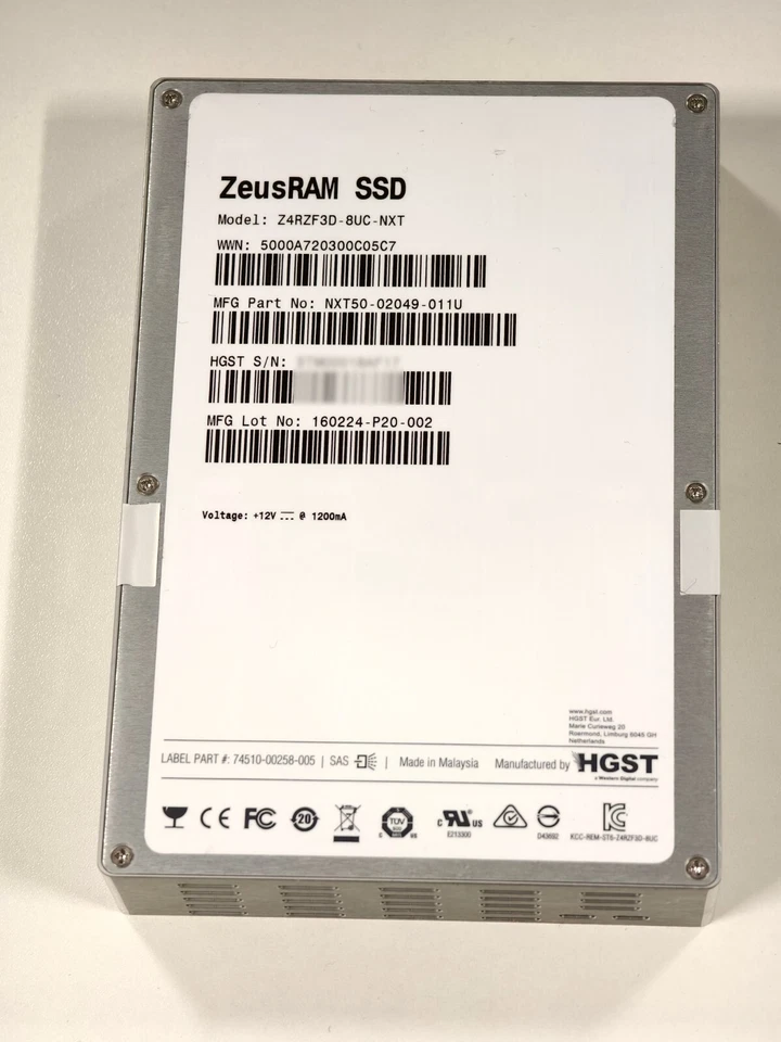 ZeusRAM SSD (Z4RZF3D-8UC-NXT) 8GB SAS 3.5" Solid State RAM Drive - Image 1 of 1
