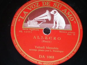 VIOLIN 78 rpm RECORD VsA YEHUDI MENUHIN Allegro FIOCCO La Caprichosa RIES - Imagen 1 de 1