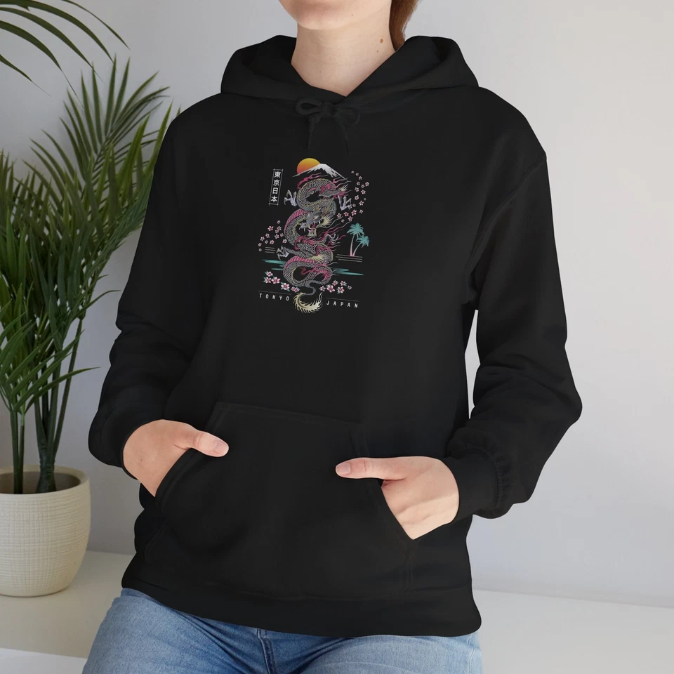 Tokio Japón intrincado dragón unisex algodón pesado sudadera con capucha Foto 1 de 1