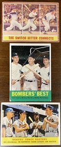 (3) 1958-1962-1963 TOPPS MICKEY MANTLE & HANK AARON BASEBALL CARDS GOOD-VG READ - Picture 1 of 24